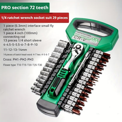 30/22/13-piece Professional Chrome Vanadium Steel Forged 72-tooth Ratchet Wrench And Sleeve Set (including Storage Rack) - Multi-specification, Full Size - Suitable For Automobile Engine, Motorcycle And Bicycle Repair And Mai