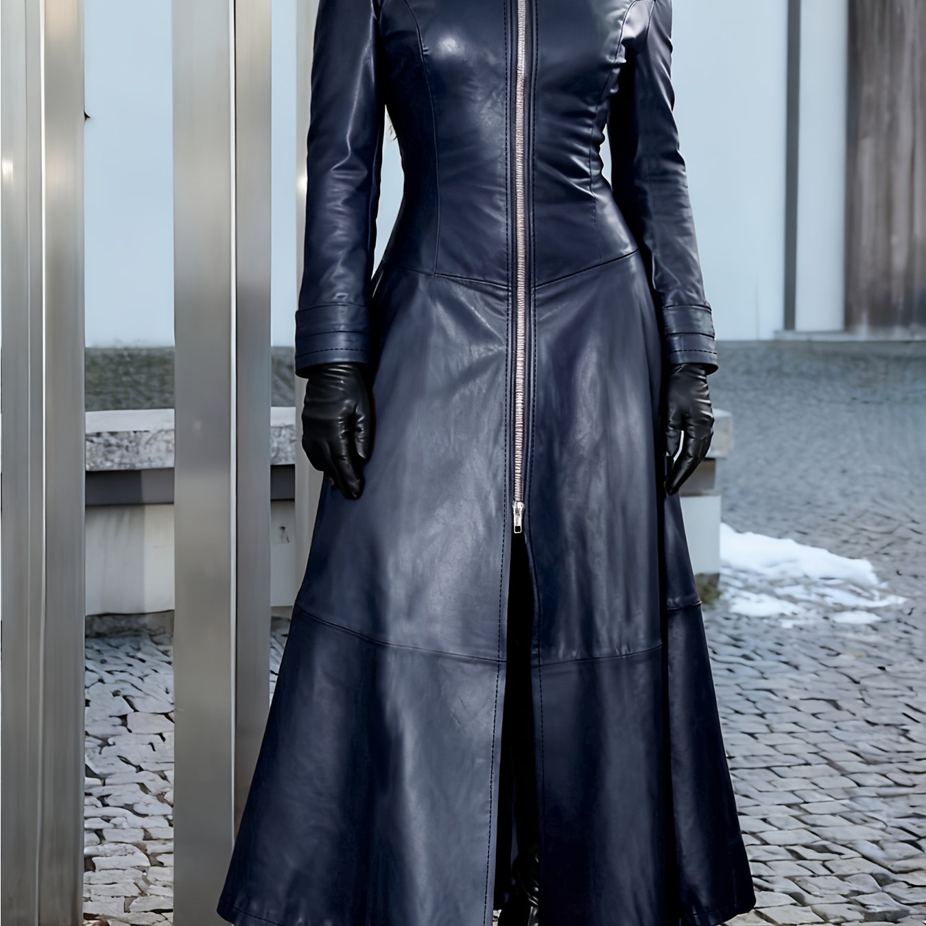 This Elegant Long-Sleeve Trench Coat for Women, Featuring a Solid Color And an Open-Front Zipper, Is Perfect for Autumn And Winter. It Has a Maxi Skirt Hem, Is Windproof And Warm, Making It Ideal for Outings. Available at a P