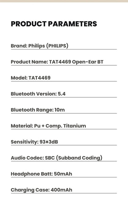 Philips True Wireless Bluetooth Headphones, Open Wireless Earbuds, Ear Clip Wireless Earbuds, for iPhone and Android, Comfortable to Wear, Bluetooth 5.4, 46 Hours of Playtime, Stereo Bass, LED Battery Display, ENC Dual Noise