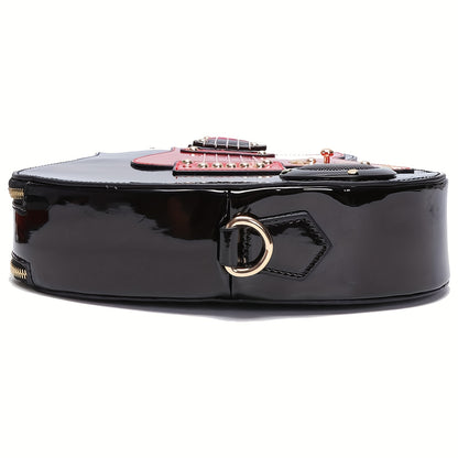 Electric Guitar Shaped Fashionable PU Crossbody Bag for Women, Solid Color, Detachable Shoulder Strap, USB Speaker, Zipper Closure, Polyester Lining, Edge Paint, Hip Hop Style, Detachable Strap, Electric Guitar Bag