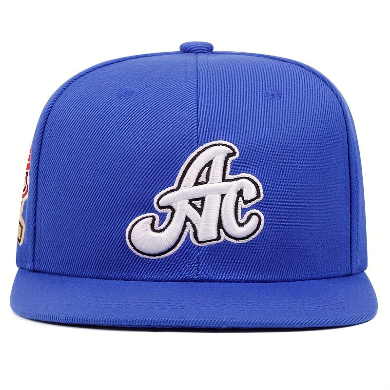 AC Embroidered Snapback Cap for Men & Women - Outdoor Sports Fashion Flat Brim Hat with Side Lettering, Hand Washable Acrylic Knit Fabric - Single Pack - For Sports Enthusiasts & Casual Wear - Perfect Gift for Outdoor Lovers