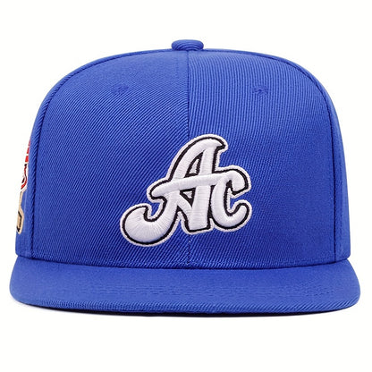 AC Embroidered Snapback Cap for Men & Women - Outdoor Sports Fashion Flat Brim Hat with Side Lettering, Hand Washable Acrylic Knit Fabric - Single Pack - For Sports Enthusiasts & Casual Wear - Perfect Gift for Outdoor Lovers