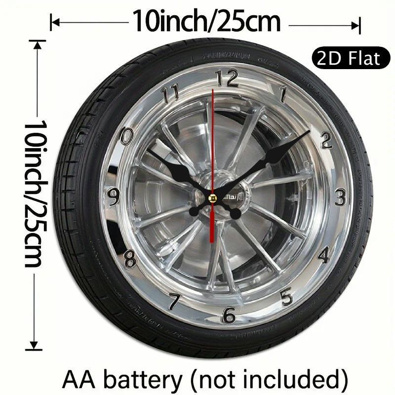 2D Flat 1pc Silent Wall Clock with Car Wheel Design Wooden Wall Clock, 10Inch Modern Home Decor for Living Room, Bedroom, Office - Father's Day, Birthday, Holiday Gift, Battery Not Included, Clock Wall Decor, Bedroom Accessor