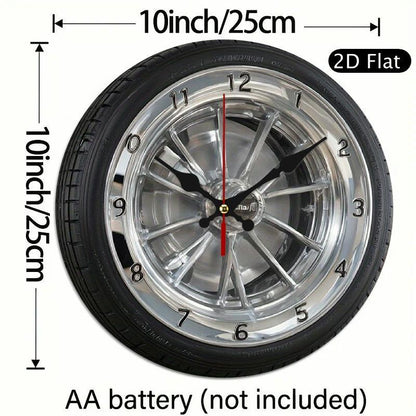 2D Flat 1pc Silent Wall Clock with Car Wheel Design Wooden Wall Clock, 10Inch Modern Home Decor for Living Room, Bedroom, Office - Father's Day, Birthday, Holiday Gift, Battery Not Included, Clock Wall Decor, Bedroom Accessor
