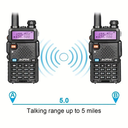 2 Baofeng Walkie Talkies, Handheld Rechargeable Two-way Radio, Long-distance Portable Radio with Speaker Microphone Programming Cable And NA-771 Long Antenna, Suitable for Travel, Survival, Hiking, Cycling, Work, Camping, Fis