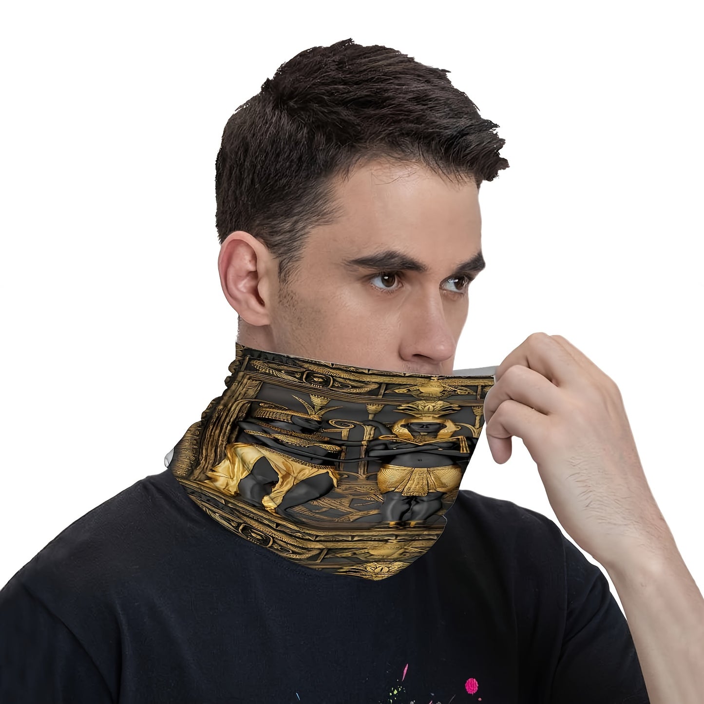 Egyptian Hieroglyphics Print Scarf & Mask - Ancient Egyptian Gods & Pharaohs Design, Breathable All-Over Print, Unisex Neck & Head Wrap for Men & Women, Machine Washable, Themed Parties, History Buffs, Cultural Gift (Anubis,
