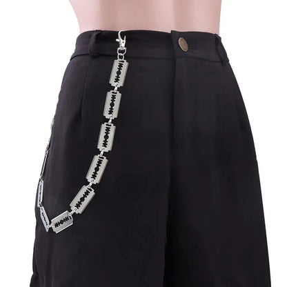 Stainless Steel Adjustable Punk Gothic Waist Chain with Metal Blade Zipper - Edgy Unisex Body Jewelry for Men & Women, Hip Hop Street Style Festival Accessory, Halloween & Christmas Gift, Durable Chain for Concerts, Parties,
