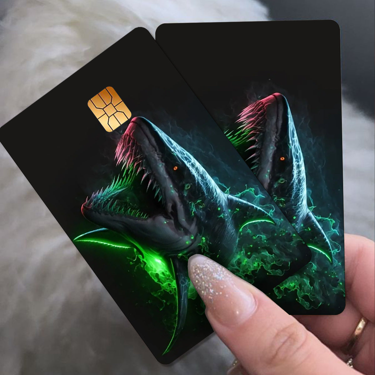 Fierce Mutant Shark Pattern Sticker Set, Featuring a Future Sense, Technology Sense, Durable Privacy Stickers Made of PVC, Suitable for Credit Cards, Transportation Cards, Debit Cards, Keys, And Is Designed to Protect Bank Ca