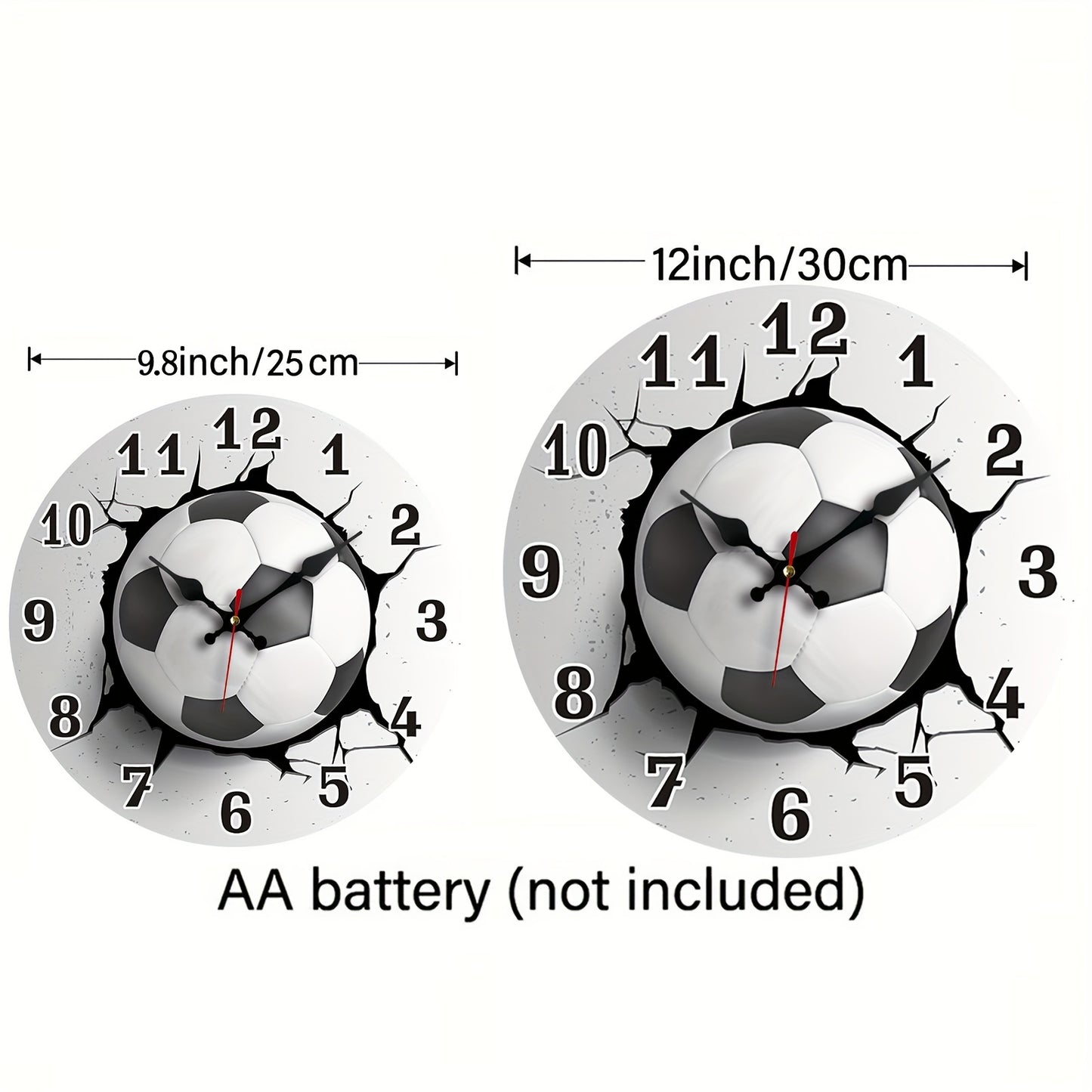 [Silent Soccer Clock] Stylish Silent Soccer Ball Wall Clock, 1pc | Round Wooden Quartz Movement, Ideal for Bedroom, Living Room, Office, Kitchen, Bathroom Decor - Battery Operated (AA Battery Not Included)