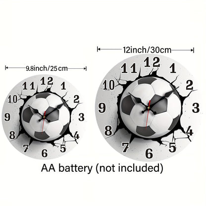 [Silent Soccer Clock] Stylish Silent Soccer Ball Wall Clock, 1pc | Round Wooden Quartz Movement, Ideal for Bedroom, Living Room, Office, Kitchen, Bathroom Decor - Battery Operated (AA Battery Not Included)