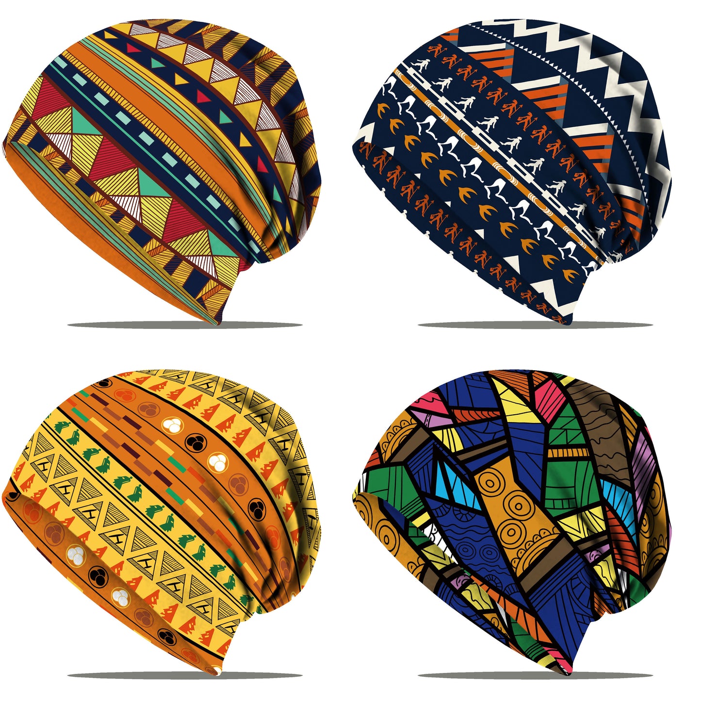 1/4pcs Vibrant Geometric Print Bohemian Style Women'S Loose Hat - Lightweight, Stretchy Fit, Hand Washable, Perfect for Chemotherapy Support & Casual Wear | Boho Headpiece | Lightweight Beanie, Winter Hat For Women, Cap For W