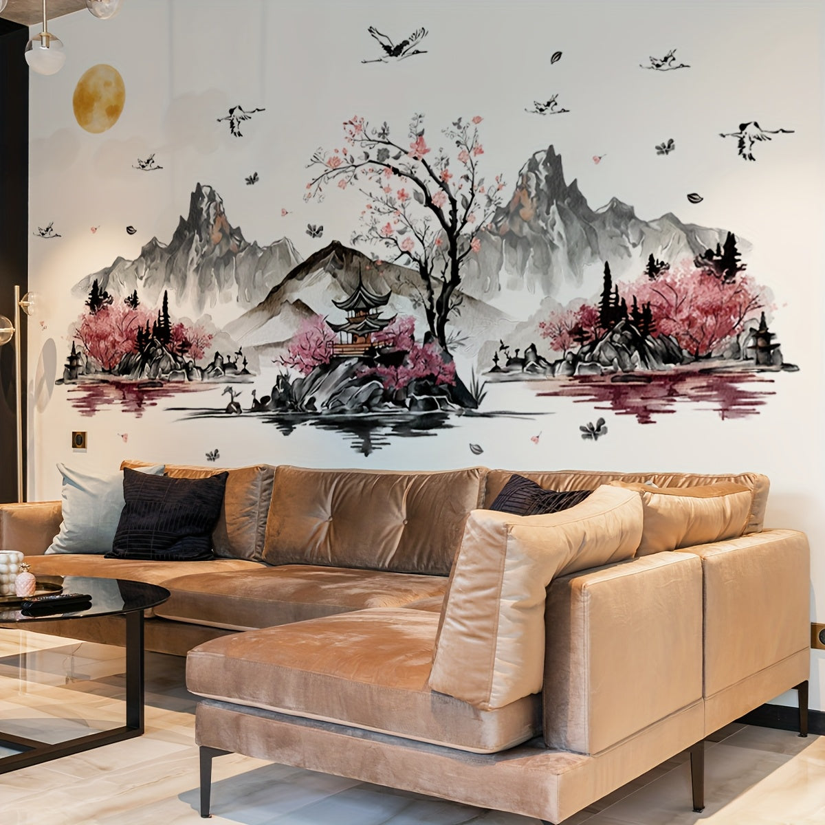 A Set of Four Ink Wash Paintings Resembling Scenic Wall Stickers for Home Decoration, Self-Adhesive M13603-KN.