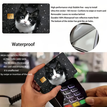 2pcs Cute Black and White Kitten Waterproof Stickers for Credit Card Light Beige Cover, Ultra-Thin, High-Quality, Scratch-Resistant, Suitable for Credit Cards, Bank Cards, Bus Cards, Removable Self-Adhesive for Most Cards, Id