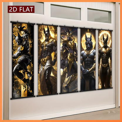 2D/Flat-5pcs Set of Framed Anubis Plastic Hanging Paintings, Retro Canvas Wall Art, Anime Scroll Painting Posters, Modern Home Decoration, Egyptian Theme Poster Pictures, with Plastic Frame Hooks
