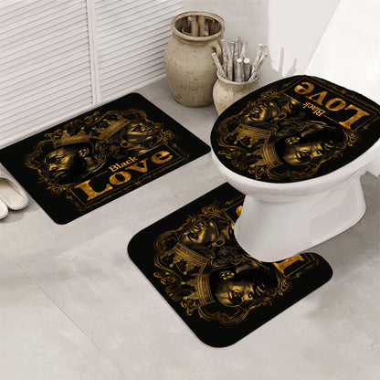 4pcs Black Golden Coronation Ceremony Pattern Printed Shower Curtain Set, Dry and Wet Separation Bathroom Four-piece Set, Home Decoration Shower Curtain with 12 Hooks, Non-slip Mat, U-shaped Toilet Mat, Toilet Seat Mat, Funct