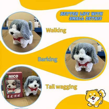 A Robotic Puppy Toy That Mimics Real Movements And Sounds - a Light Brown Plush Companion for, Designed to Aid in Motor Skills Development, Featuring a Playful Packaging And Detailed Fur Texture.