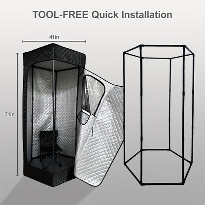 Hexagonal Sauna Room - Portable Sauna Box - Foldable Spa 1.06gal Steamer - Full Size Personal Sauna For Relaxation - Sauna Tent For Home - Remote Control & Folding Chair - 15 Levels