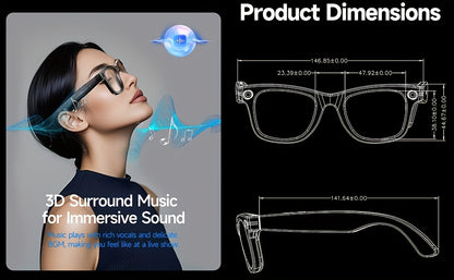 AI Smart Glasses 2025 New Voice Smart Glasses, High-definition 8 Million Camera, Intelligent Real-time Translation, Wireless Call Music Playback And Smart Glasses, Smart Camera Glasses with Multiple Languages, Suitable for iP
