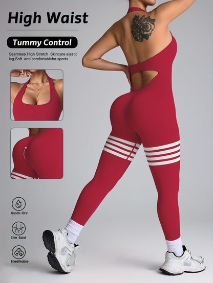Women's High-Waisted Yoga Rompers - Butt-Lifting & Tummy Control Workout Bodysuit, Non-See-Through Quick-Dry Athletic Onesie for Gym, Yoga, Dance - Machine Washable Fitness Suit, Durable Sportswear, Gym Wear, Seamless Design,
