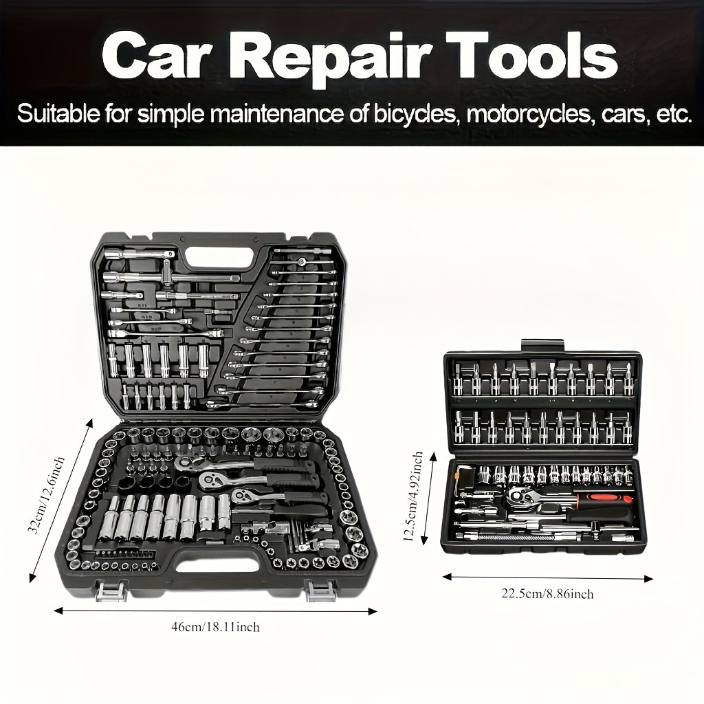 High-end Professional 45+1/215+1pc Tool Set, Auto/bicycle Repair Machinery Kit, 1/2 Inch *1/4 Inch 3/8 Inch Drive Depth And Standard Wrench Set, Race-grade Auto Parts Repair Ratchet Wrench And Other Auto Repair Accessories To