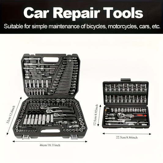 High-end Professional 45+1/215+1pc Tool Set, Auto/bicycle Repair Machinery Kit, 1/2 Inch *1/4 Inch 3/8 Inch Drive Depth And Standard Wrench Set, Race-grade Auto Parts Repair Ratchet Wrench And Other Auto Repair Accessories To
