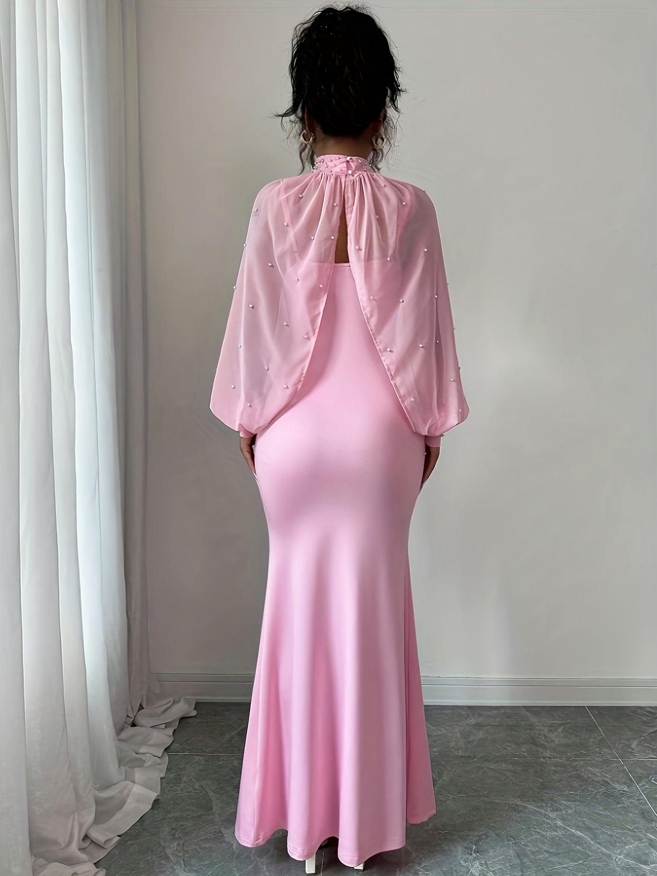 WY251221079 Elenzga New Elegant Mature Charm Evening Gown, Graceful and Gentle, Dreamy Pink, Hand-beaded Long Sleeve Top, Elegant Mermaid Fit Strapless Dress Set, Spring/Summer Women's Wear