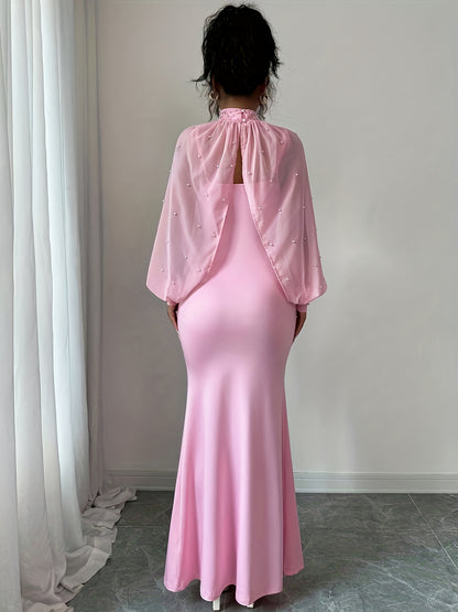 WY251221079 Elenzga New Elegant Mature Charm Evening Gown, Graceful and Gentle, Dreamy Pink, Hand-beaded Long Sleeve Top, Elegant Mermaid Fit Strapless Dress Set, Spring/Summer Women's Wear