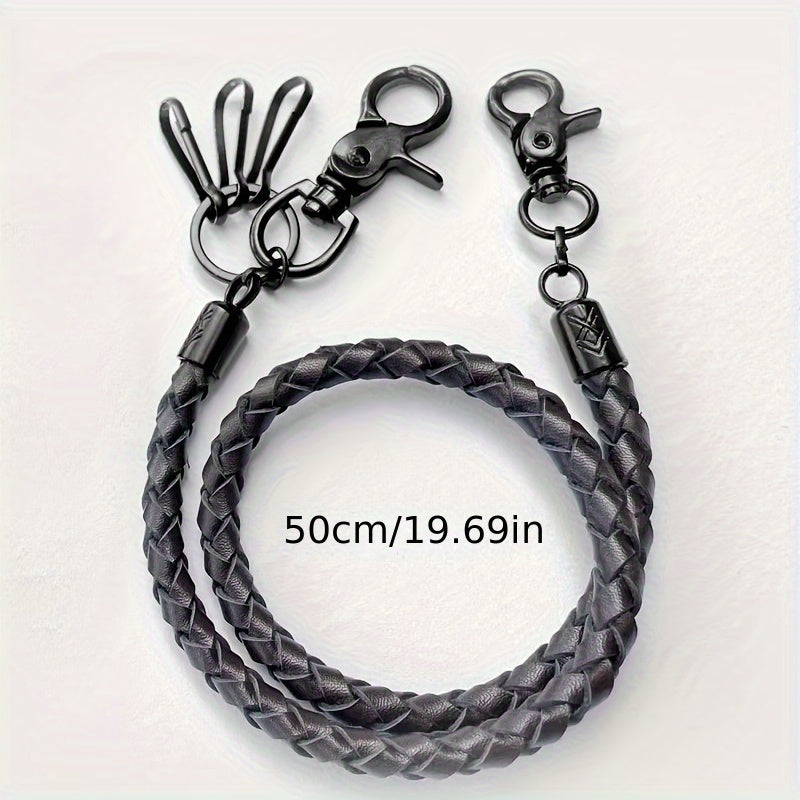 Retro Punk Jeans Waist Chain Braided Faux Leather Key Chain with Lobster Buckle Key Ring for Men, Funky Motorcycle Riding Accessories, Perfect for Halloween, Christmas, Easter Gifts