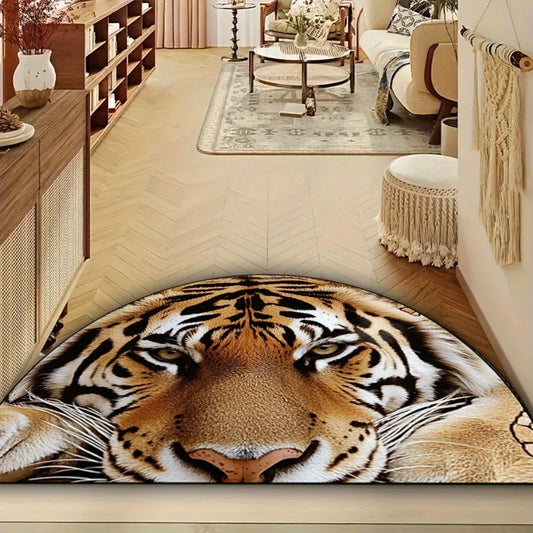 1pc Realistic Tiger Face Semi-Circle Door Mat - Non-Slip Backing, Hand Washable 100% Indoor Entry Mat for Bathroom, Living Room, Bedroom, Entryway - Reusable Semi-Circular Floor