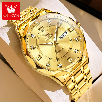 OLEVS Luminous Stainless Steel Automatic Mechanical Watches for Men Brand New Luxury Original Business Golden Men's Wrist Watches Classic Trend Best Selling High Quality Men's Watches,  Classic Design, Premium Materials, Gift