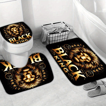 1/ 3/ 4pcs Lion Pattern Bathroom Curtain, Toilet Cover Cover, Shower Curtain with 12 Plastic Hooks, 72 Inches X 72 Inches (Available in Single or Triple or Quad)