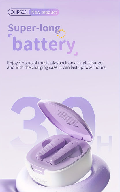 [ACER Official Authentic Product] TWS Wireless Earbuds Deep Bass Stereo Sound Cute Macaron Colors Extra-Long Battery Life In-Ear Design for Sports/Running Low-Latency Gaming Mode Hi-Fi Audio Lightweight Touch Control Stylish