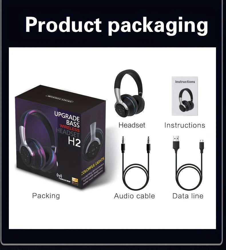 Wireless Headphones, Portable Over Ear Headphones 24 Hours Playtime, With Mic, Clear Calls, FM Radio, Soft-Earpads, LED Light, Support TF Card Play And 3.5MM AUX Cable Wired Connection, Foldable For Travel Home Office Cellpho