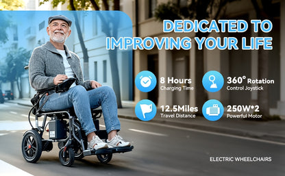 Foldable Electric Wheelchair Ldeal For Elderly, Made For AdultMobility Difficulties, 24V Lead - Acid Battery, Electromagnetic Brake System For Smooth Slope Stopping, 12 - Inch Solid Tires For All Terrains, 15km Range For Regu