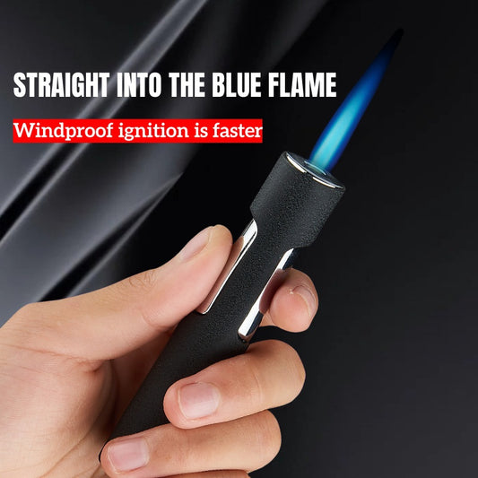 Stylish Push Lighter Designed for Outdoor Use, Featuring a Windproof Design And a Straight Blue Flame. This Mini Portable Spray Torch Is Refillable with Butane Gas And Has an Adjustable Flame. It'S an Ideal Gift for Your Boyf