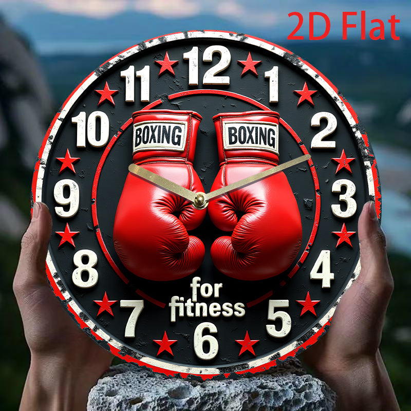 1pc Boxing Theme 2D Flat Silent Wall Clock with Red Glove Design - Quartz Imitation, Perfect for Fitness and Sports Enthusiasts, Living Room, Bedroom or Office Decoration, Bedroom Wall Clock Boxing themed decoration Durable w