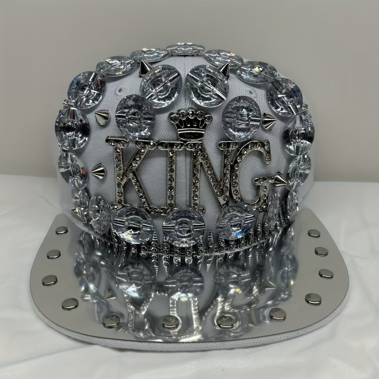Unisex Stylish Rhinestone "KING" Baseball Cap - Lightweight Polyester, Black with Sparkling Embellishments, Perfect for Casual Outings and Parties, Statement Fashion | Edgy Baseball Cap | Metallic Accents