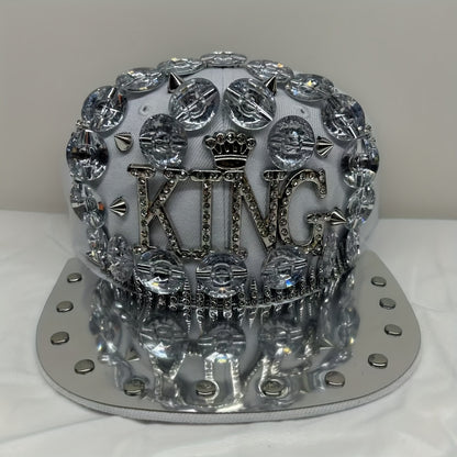 Unisex Stylish Rhinestone "KING" Baseball Cap - Lightweight Polyester, Black with Sparkling Embellishments, Perfect for Casual Outings and Parties, Statement Fashion | Edgy Baseball Cap | Metallic Accents