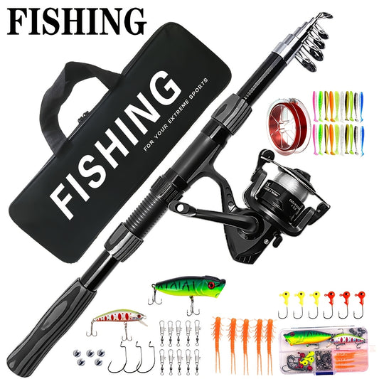 1.8-2.1m Telescopic Fishing Rod & Reel Combo with Carry Bag - Lightweight Fast Action Spinning Reel, Ambidextrous Left/Right Hand Operation, Medium Light Power For Saltwater & Freshwater Fishing, Ideal Gift For Christmas, Hal