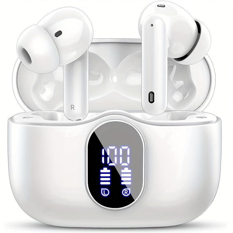 Wireless Earphones, Wireless 5.3 Earphones with Bass Stereo Sound, Earphones with Noise Cancelling Microphone And LED Display Screen, In Ear Earphones, 40 Hours Of Playback Time, Suitable for Laptops, Tablets, Mobile Phones,