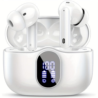 Wireless Earphones, Wireless 5.3 Earphones with Bass Stereo Sound, Earphones with Noise Cancelling Microphone And LED Display Screen, In Ear Earphones, 40 Hours Of Playback Time, Suitable for Laptops, Tablets, Mobile Phones,