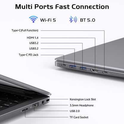 RNRUO 15.6-inch New Ultra-thin Laptop with Pentium 6500Y Processor, 8GB RAM SO-DIMM * 2 256GB SSD, Supports Dual Screen 4K High-definition Resolution, Stereo Four Speakers, TYPE-C Charging And PD Fast Charging, Rich Computer