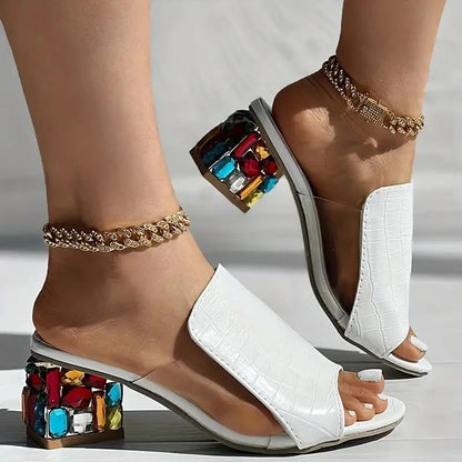Wide Slip-On Mules for Women Featuring Chunky Mid-Heel And Open-Toe Design in Black Faux Material, Ideal for Comfort at The Beach, Casual Outings, And Semi-Formal Occasions. These Shoes Are Easy to Put on And Take Off, Perfec