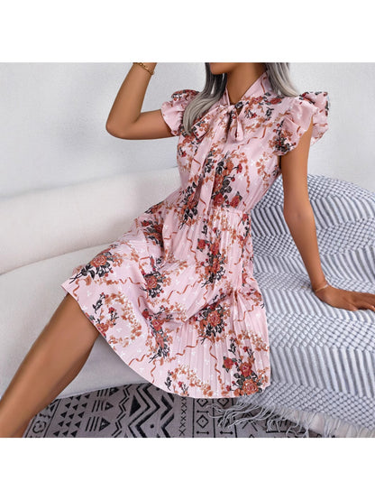 Women'S 2026 Spring Summer Elegant Floral Tie Waist Maxi Flare Pleated Dress | Lightweight, Breathable, Soft, Comfortable, Versatile, Casual Party Dating Daily Going Out Dress, Sleeveless, Crew Neck, Regular Fit