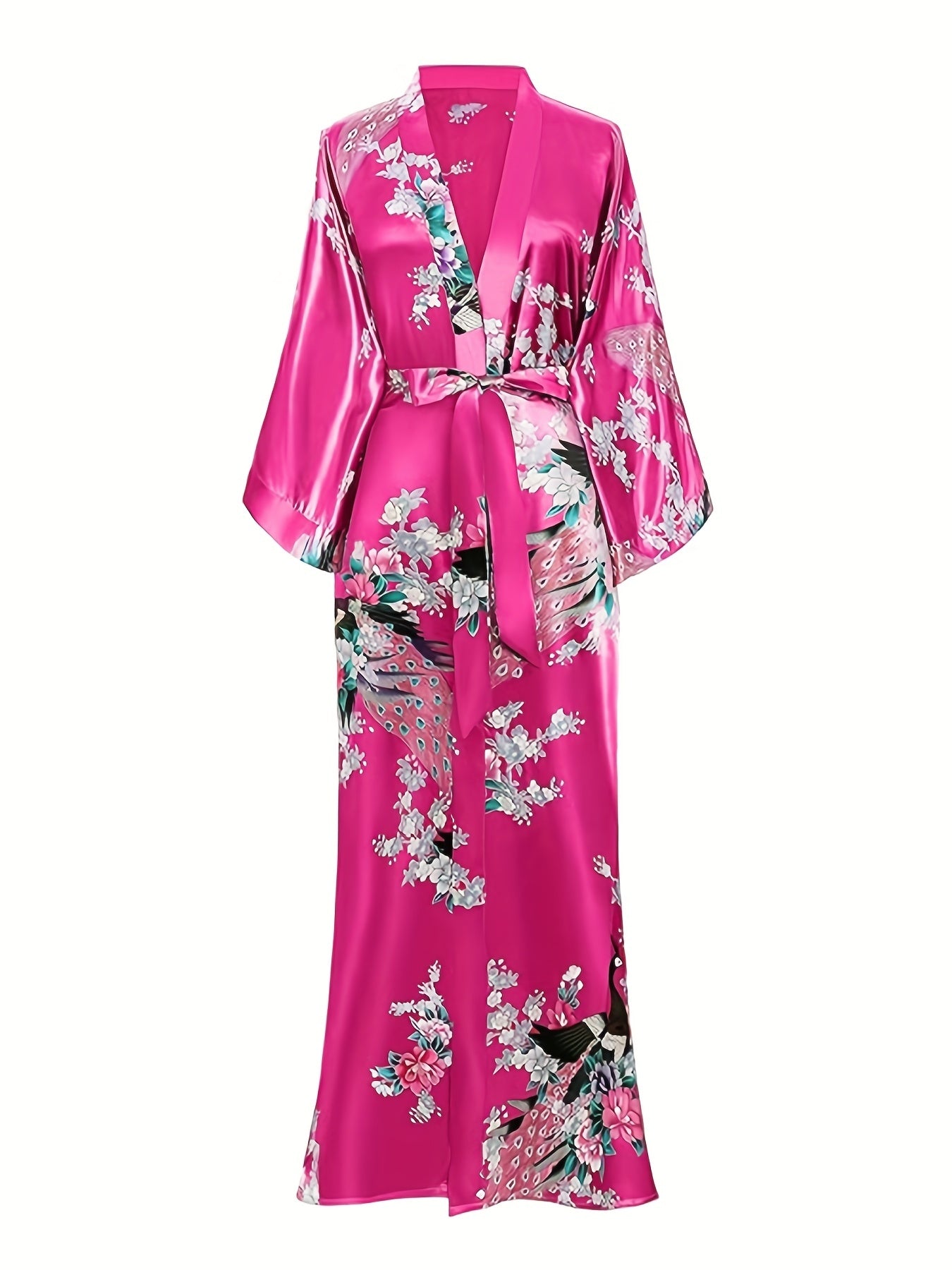 Elegant Floral Kimono Women's Robe - Soft and Light Beige-Friendly V-Neck Geometric Pattern All-Season Comfortable Casual Pajamas Pajamas