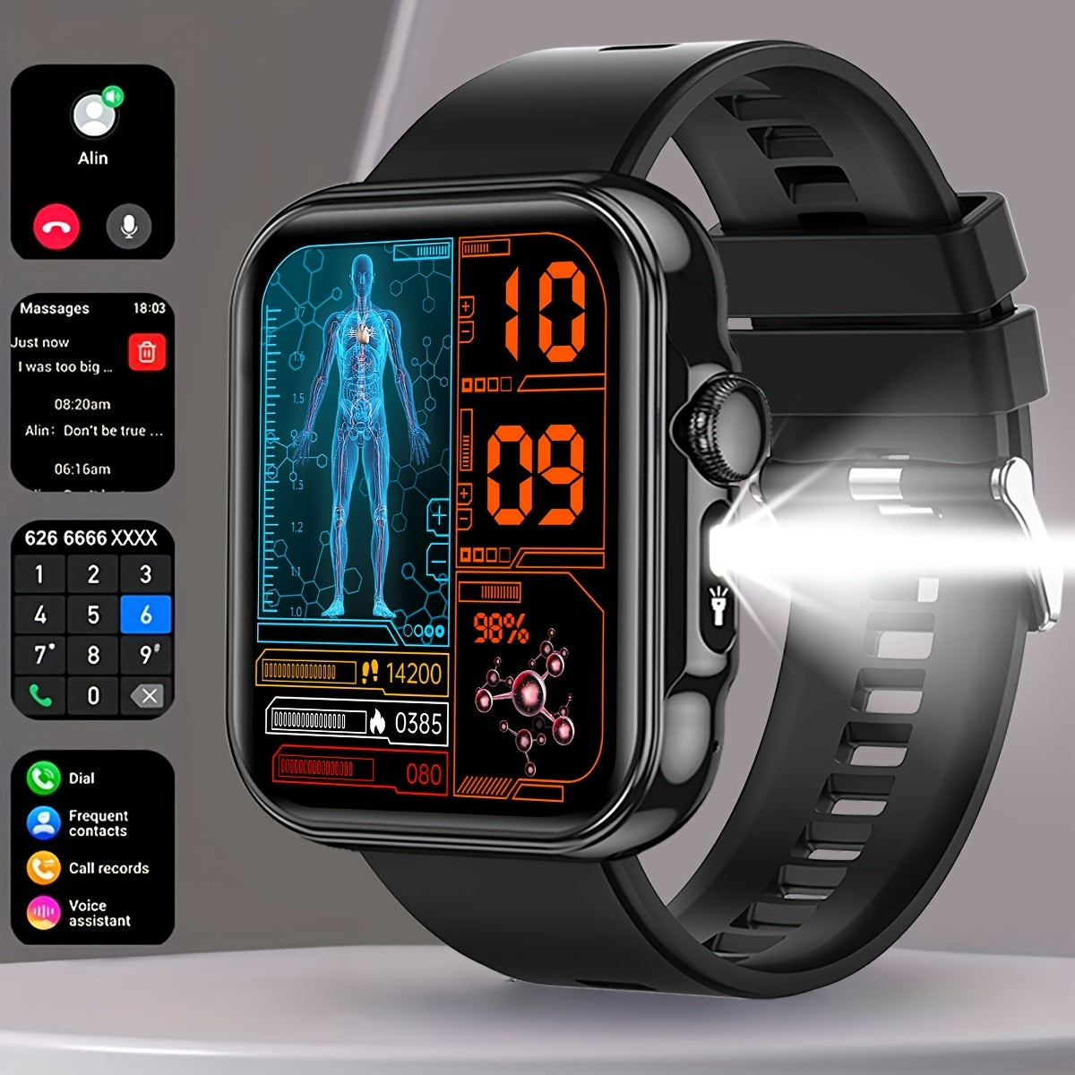 COIUSOR Smartwatch 2.01" HD Display, Wireless Calls & Information Sync, 100+ Sports Modes, Pedometer, Black Silicone Strap, Android/iOS Compatible, USB Rechargeable, Modern Digital Dashboard - Perfect Gift for Men & Women, Ou