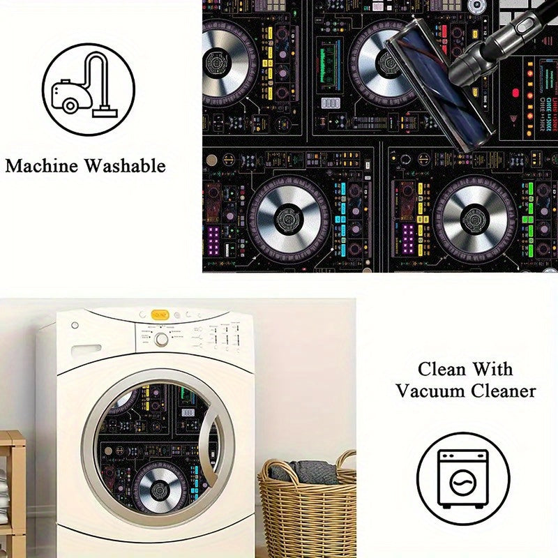 1pc DJ-Themed Area Mat with DJ Mixer Console Design - Heavy-Duty Rubber Backing, Machine Washable Floor Mat for Home Studio, Living Room, Bedroom, Office - DJ Setup Decor in - Ideal Gift for Music Producers & DJs - Easy-Clean