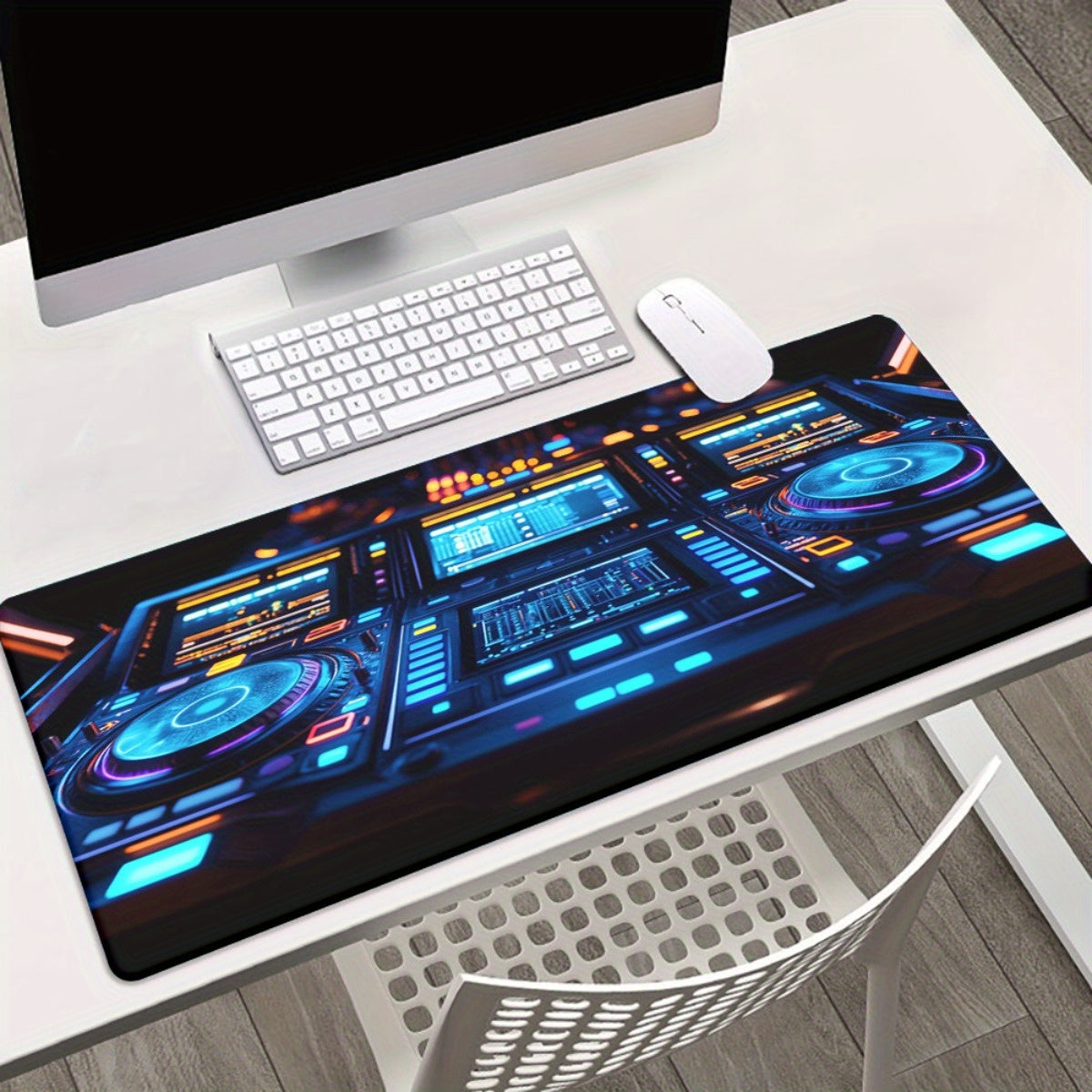 1pc DJ Equipment with Colorful Lights HD Printed Pad for Desk, Multi-Functional XXL Mousepad, Keyboard Gaming Mouse Mat, Office Computer PC Gamer Desk Mat, Gifts for Family Friends