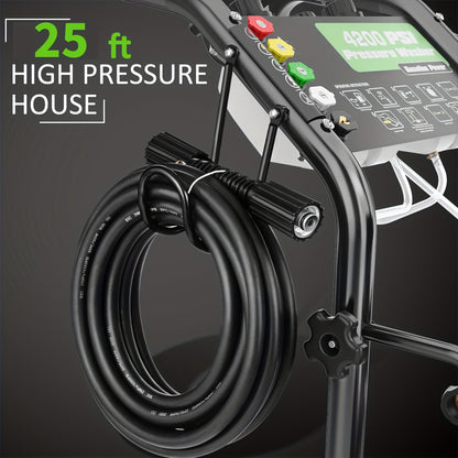 4200PSI 4.0GPM Heavy-Duty Gas-Powered High-Pressure Washer with 196CC Engine, 25ft Hose & 5 Nozzles - Commercial/Residential Portable Pressure Washing Machine for Driveways, Vehicles, Patio, Garden, Yard - EPA/CARB/, No Batte