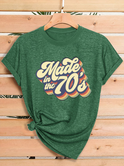 Women'S Vintage 70s Graphic T-Shirt - Retro "Made in the 70s" Print with Rainbow Lettering & 70s Icons, Loose Fit Casual Tee for Gym, Casual Attire & 70s Themed Parties - Soft Breathable Round Neck Summer Top, Local Warehouse